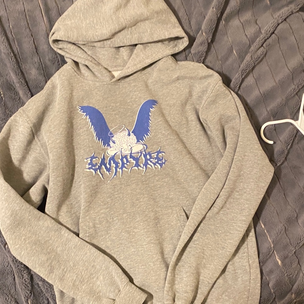Gray Hoodie with Blue Graphic